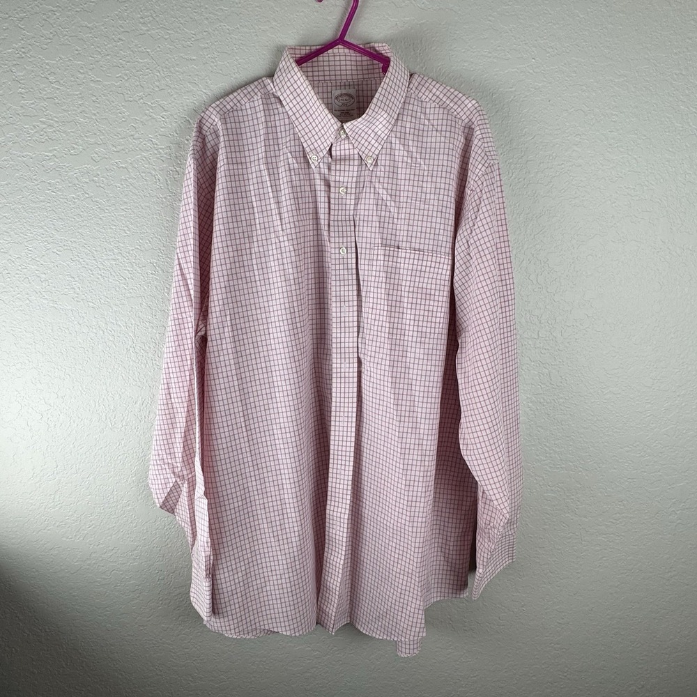 Brooks Brothers 346 Mens 17 1/2- 6/7 Red  Button Down Long Sleeve Non Iron Polo